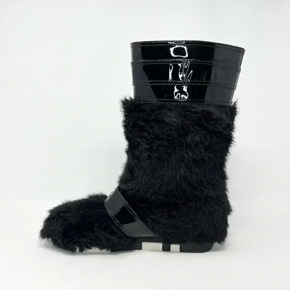 Miu Miu Faux Fur Furry Flat Tall Shearling Winter Boots Shoes Black Buckle 39 9 - Picture 5 of 11
